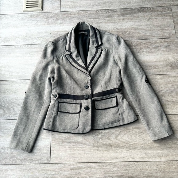 Tristan & Iseut Wool Blend Puff Sleeve Embroidery Blazer - Picture 4 of 15